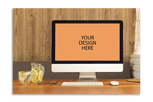 Home office computer mockup - PSD