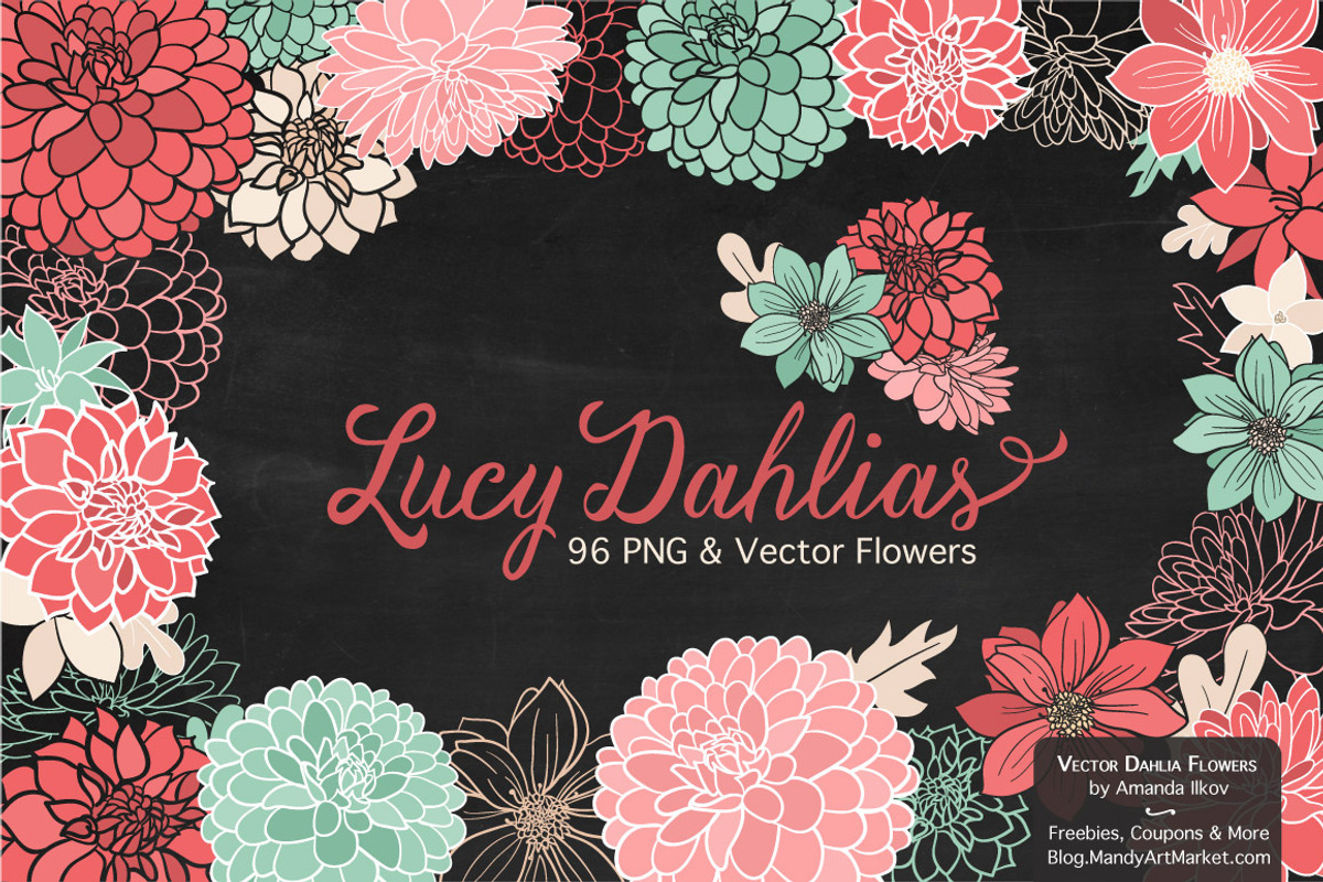 Mint & Coral Dahlia Clipart, an Illustration by Amanda Ilkov (Photo 2 of 4)