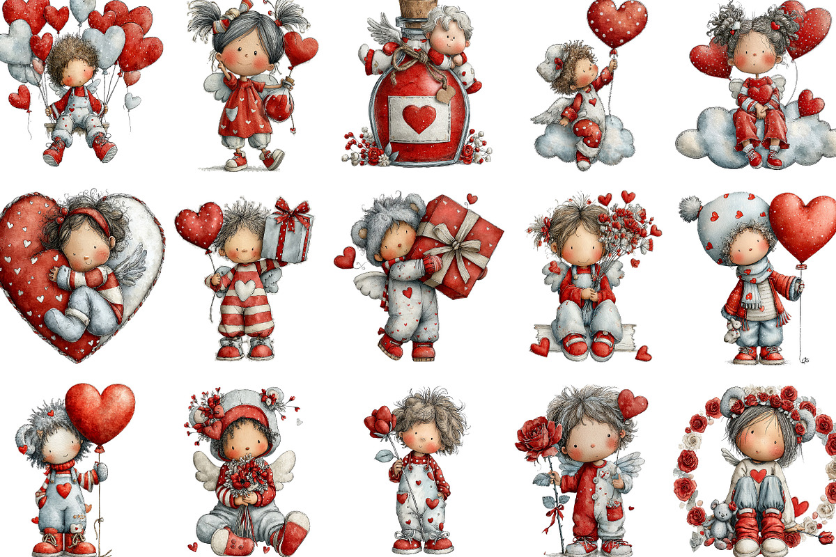 Whimsical Cupid Valentine Clipart, an Illustration by Designking (Photo 2 of 5)