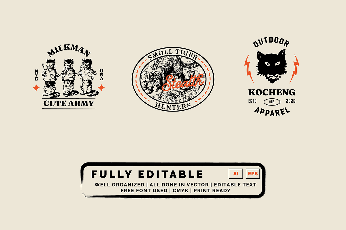 Vintage Cat Badges, a Branding & Logo Template by ehaezer (Photo 5 of 5)
