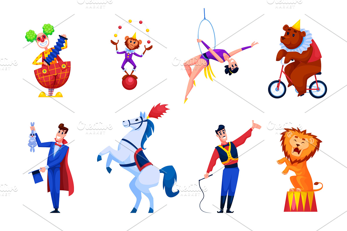 Cartoon circus characters. Animal, a Person Illustration by Stock-Smart-Start