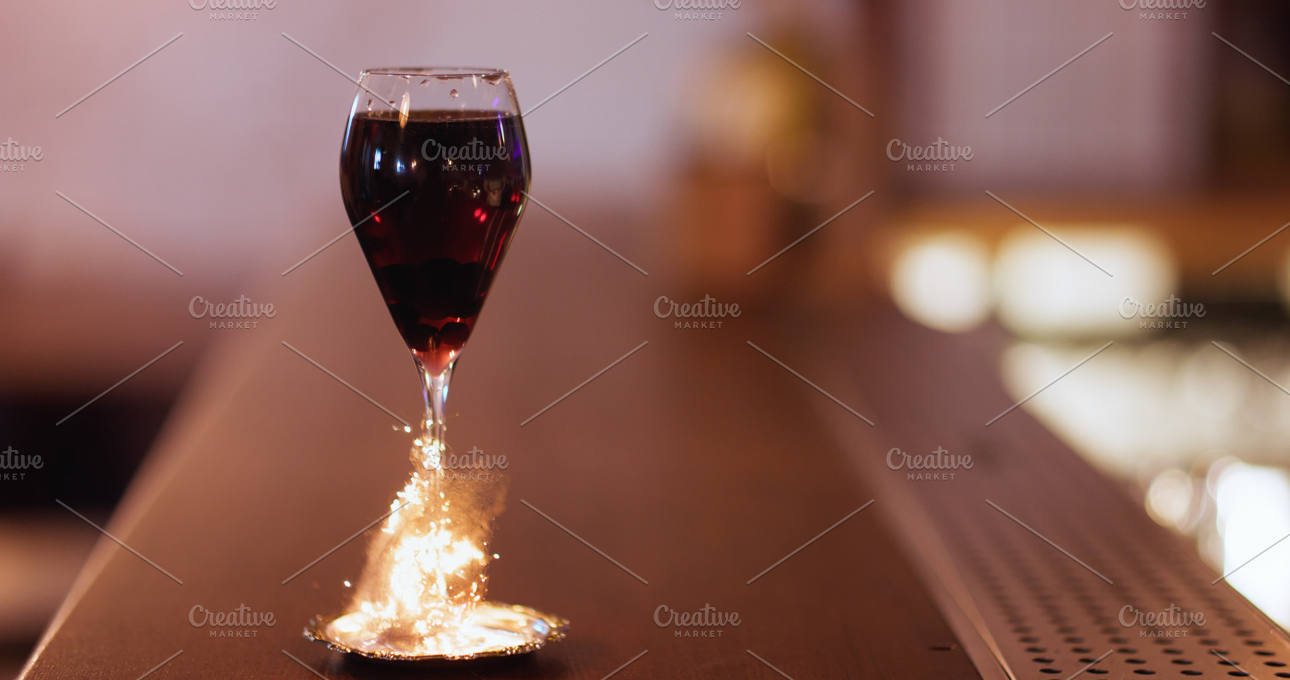 Nightlife cocktail drink sparkler wine fire pub, a Food & Drink Photo by Photo Drive Studio