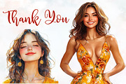 Gold Spring Woman Watercolor Clipart, a Person Illustration by RobertsArt (Thumbnail 7 of 7)