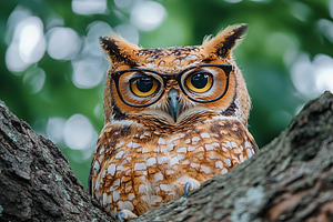 Great wild owl perched in a tree branch, an Animal Photo by AlyaAnd