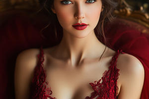 A portrait of a opera singer woman with long dark hair and striking blue eyes,, a Person Photo by Textures & Backgrounds