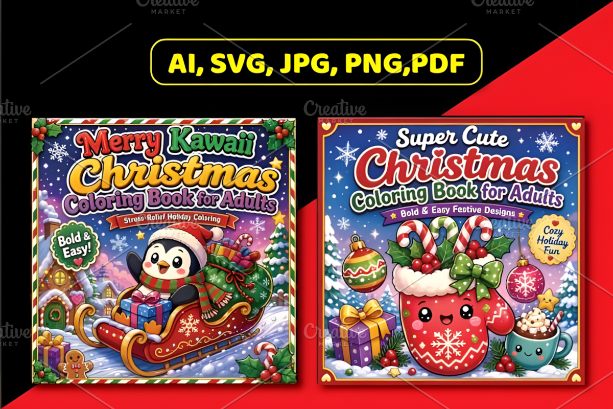 Kawaii Christmas Bold Easy Coloring, a Seasonal Illustration by Design Station (Photo 3 of 4)