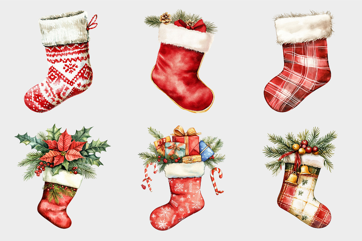 Watercolor Christmas Stockings Clipa, a Seasonal Illustration by Design Market (Photo 5 of 5)