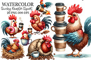 Quirky Rooster with Coffee Clipart, an Illustration by Rose Art (Thumbnail 1 of 7)