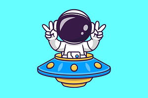 Cute Astronaut Riding UFO With Peace