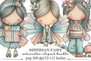 Whimsical Birthday Fairy Clipart, an Illustration by Designking