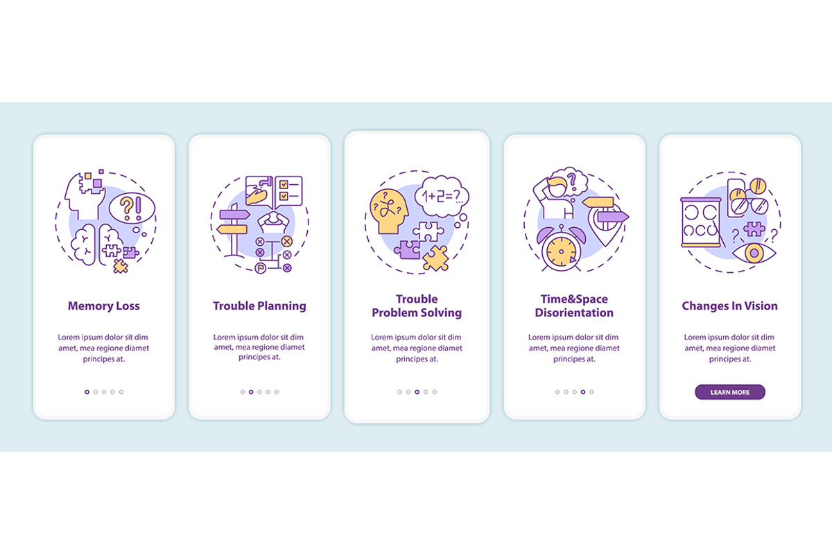 Early signs of dementia app pages, a Templates & Theme by IMG Visuals