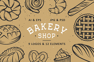 Bakery Logo, Pattern, Template Set