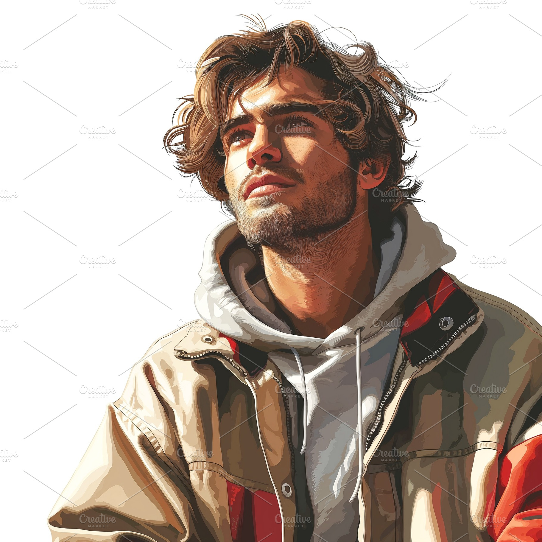 Young Caucasian male with tousled hair looks thoughtfully into the distance, we, a Person Photo by ImageMir