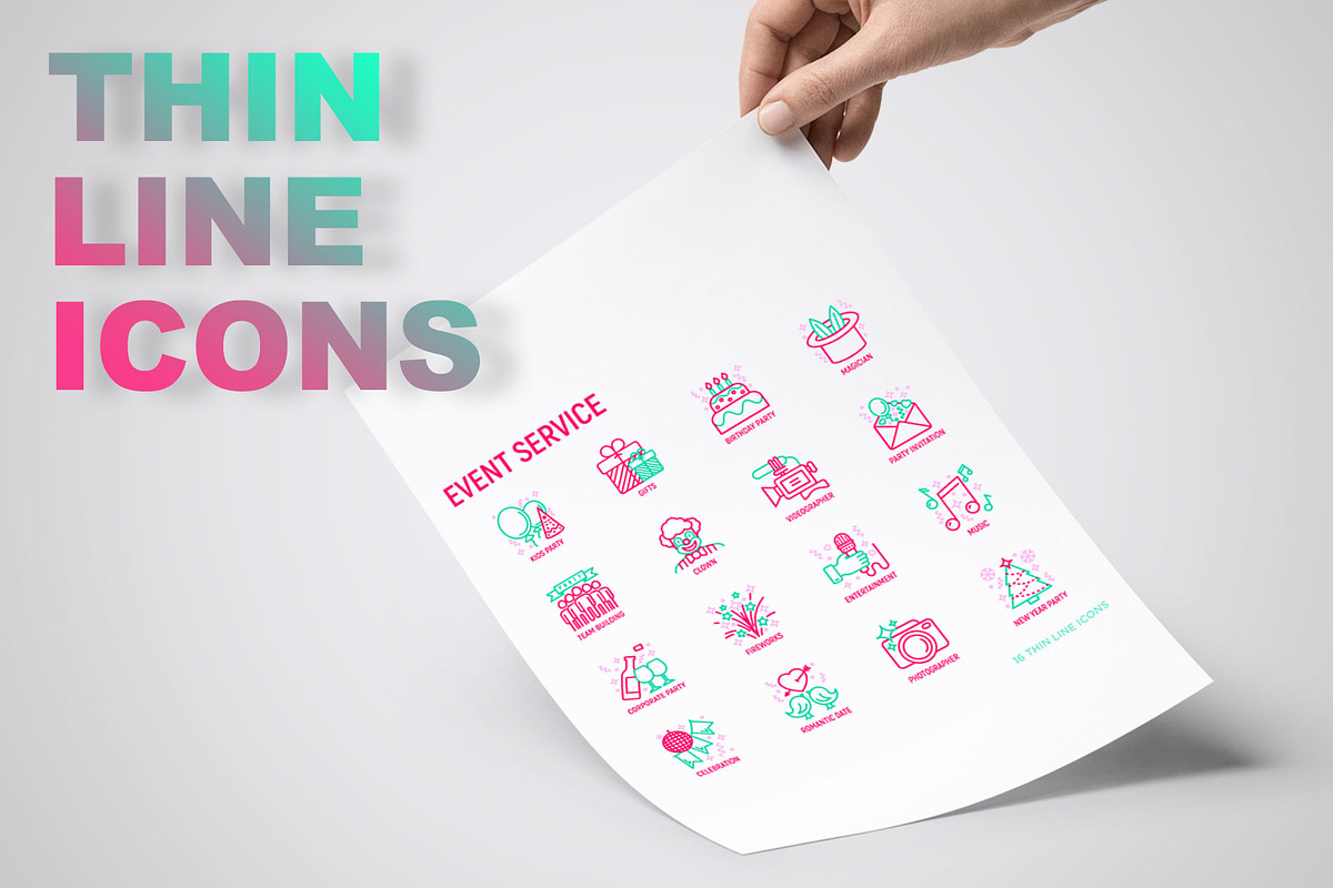 Event Service | 16 Thin Line Icons, an Outline Icon by Alex Blogoodf (Photo 3 of 8)