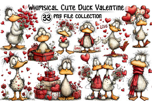 Whimsical Duck Valentine Clipart, an Illustration by Dream Creation