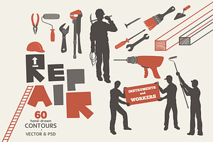 Repair and Workers Vector Drawings