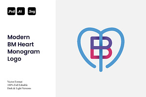 Modern BM Heart Monogram Logo, a Branding & Logo Template by Luxury Logos