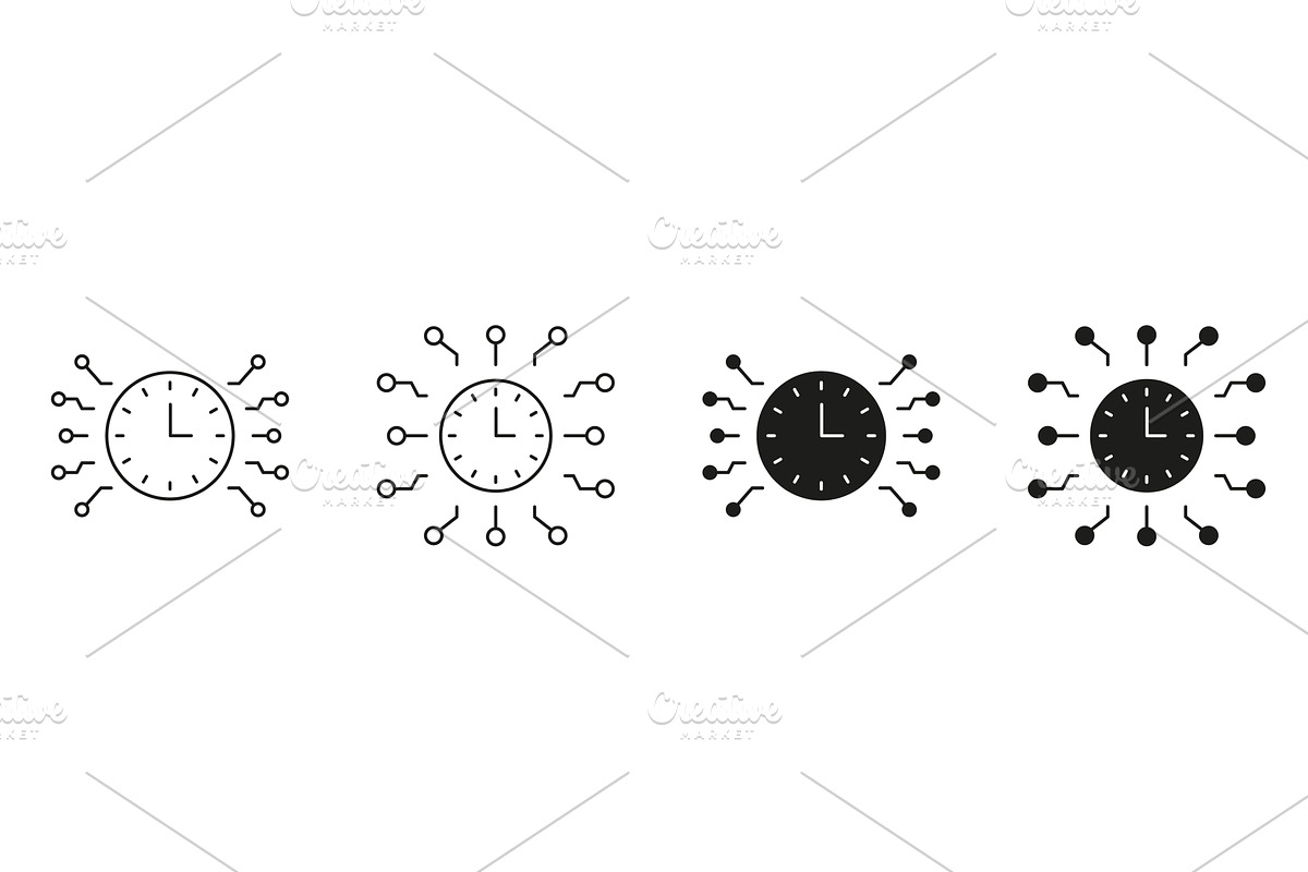 Clock With Circuit Lines Icons, a Technology Illustration by Gentle Studio