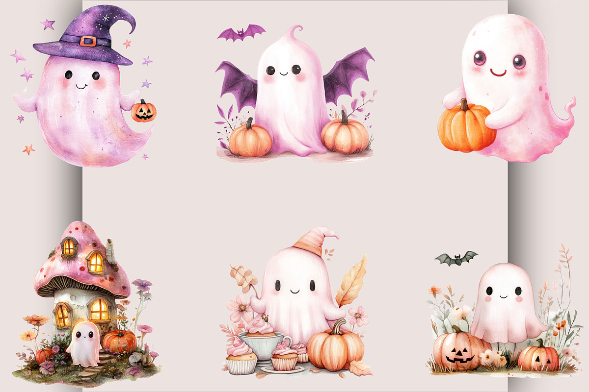 Whimsical Halloween Pink Ghost, a Seasonal Illustration by SVGArt (Photo 2 of 5)
