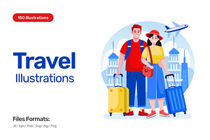 150 Travel Illustrations, a Transportation Illustration by Brickclay