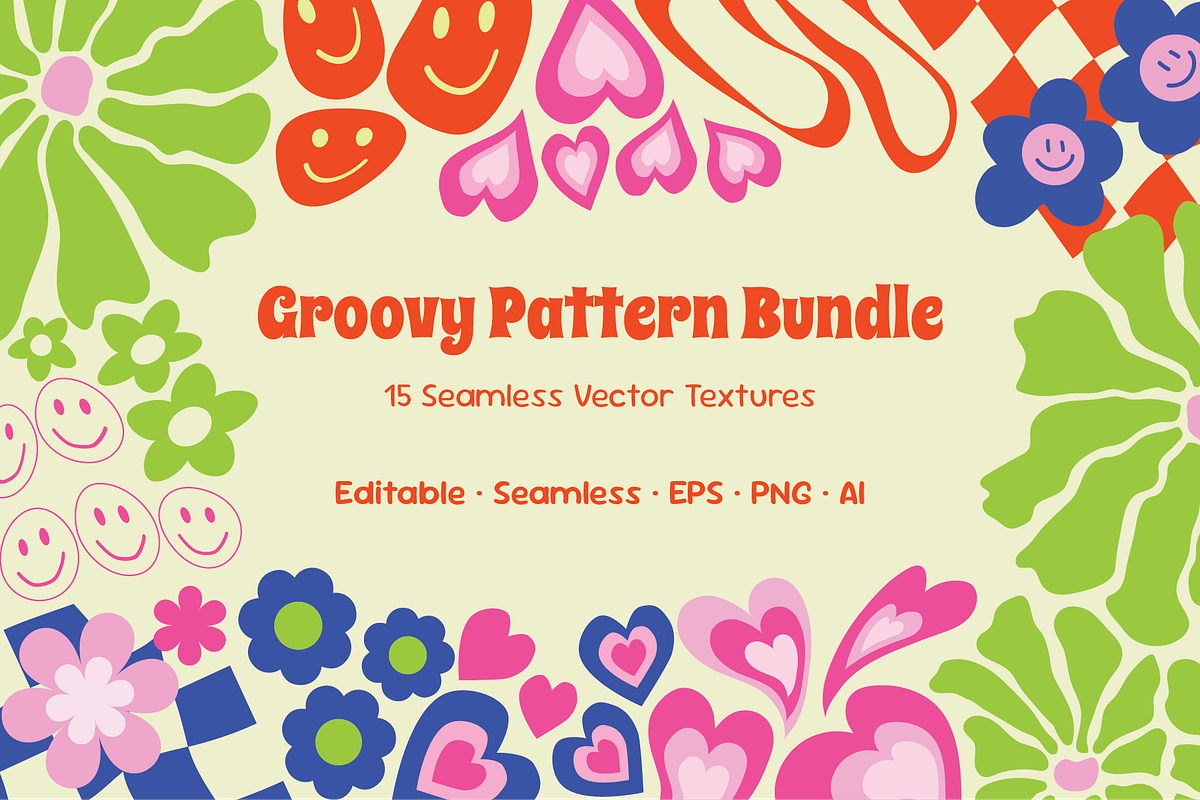 Groovy Seamless Pattern – Vector Set, a Decorative Illustration by Invisual Studio (Photo 1 of 10)