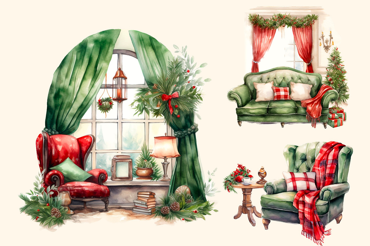 Cozy Christmas watercolour clipart, an Illustration by Hello My Print (Photo 9 of 9)