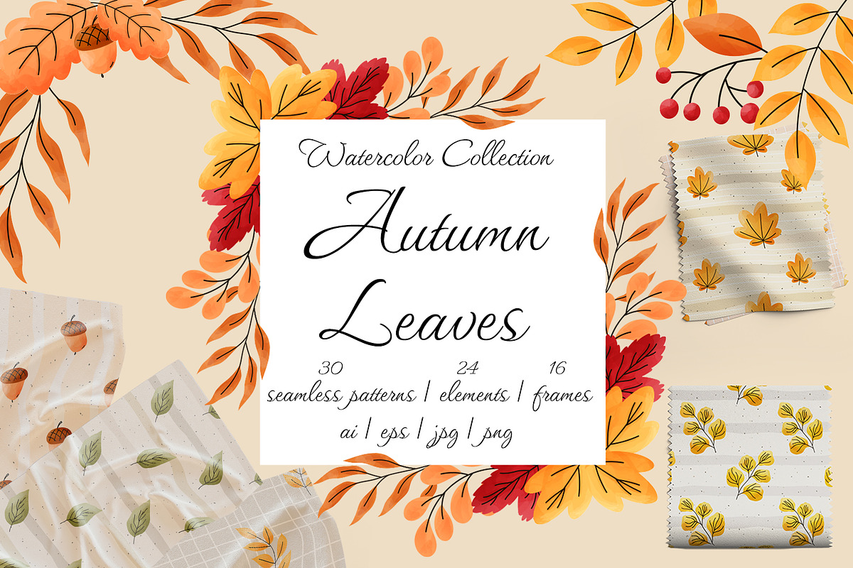 Autumn Leaves Watercolor vector set, a Pattern Graphic by alia.kurianova (Photo 1 of 9)
