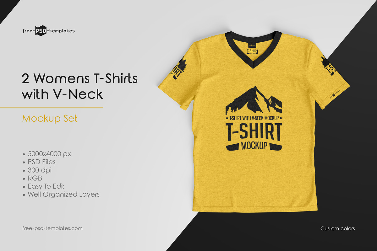 T-Shirts with V-Neck MockUp Set, a Shirt Mockup by Free-PSD-Templates