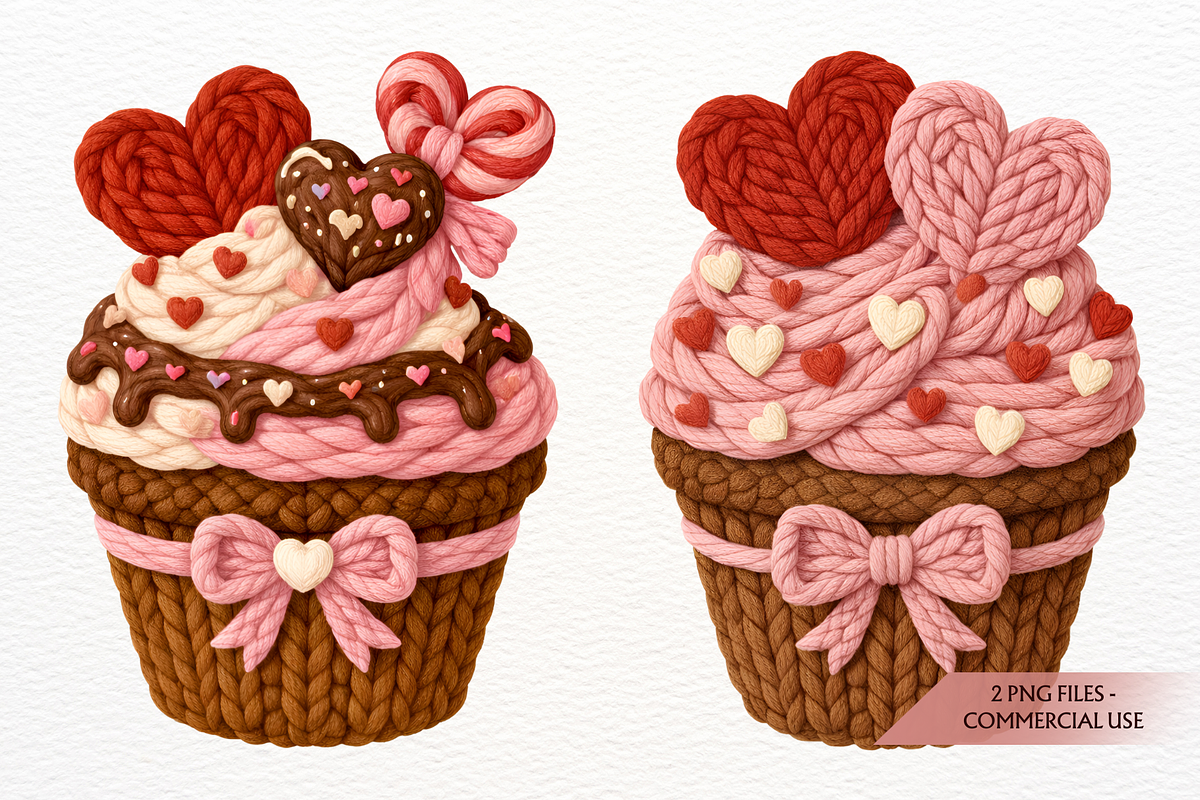 Faux Yarn Valentine Cupcake PNG File, a Seasonal Illustration by SugarCloudStudioArt (Photo 1 of 4)