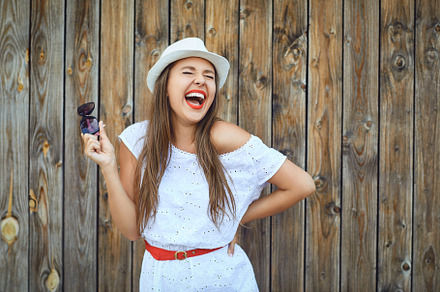 Happy positive girl blonde in on stock photo containing girl and woman, a Person Photo by StudioRomantic