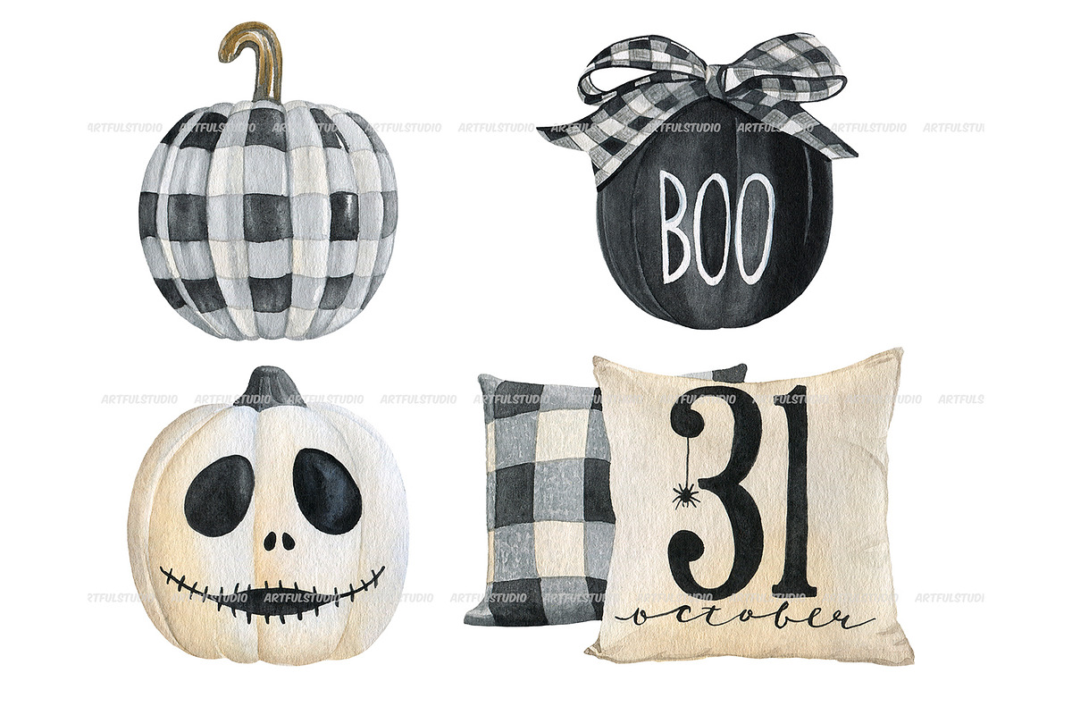 Watercolor buffalo plaid halloween, a Seasonal Illustration by ArtfulStudio (Photo 3 of 8)
