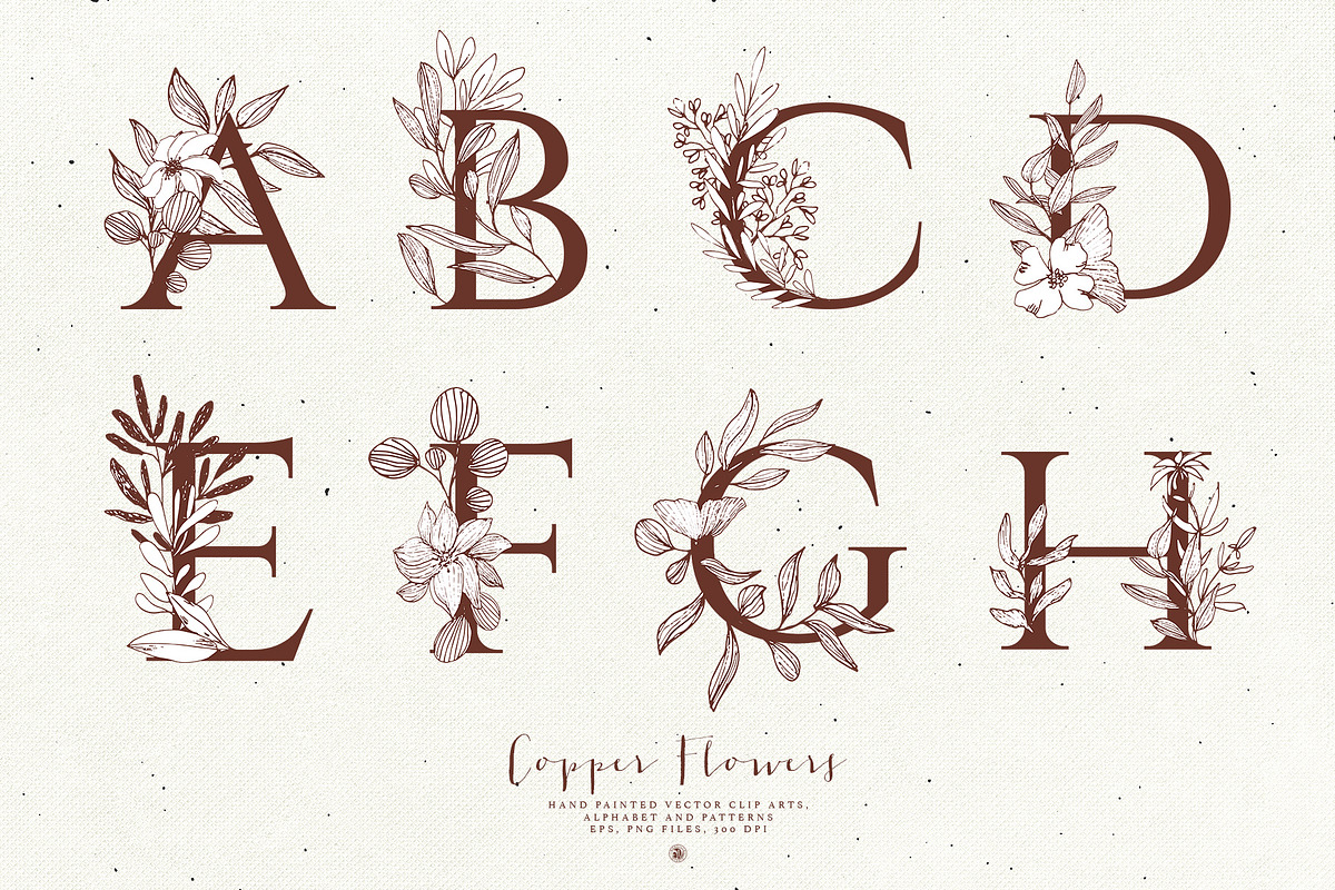 Copper Flowers with Alphabet, a Decorative Illustration by Bloomart Studio (Photo 4 of 8)