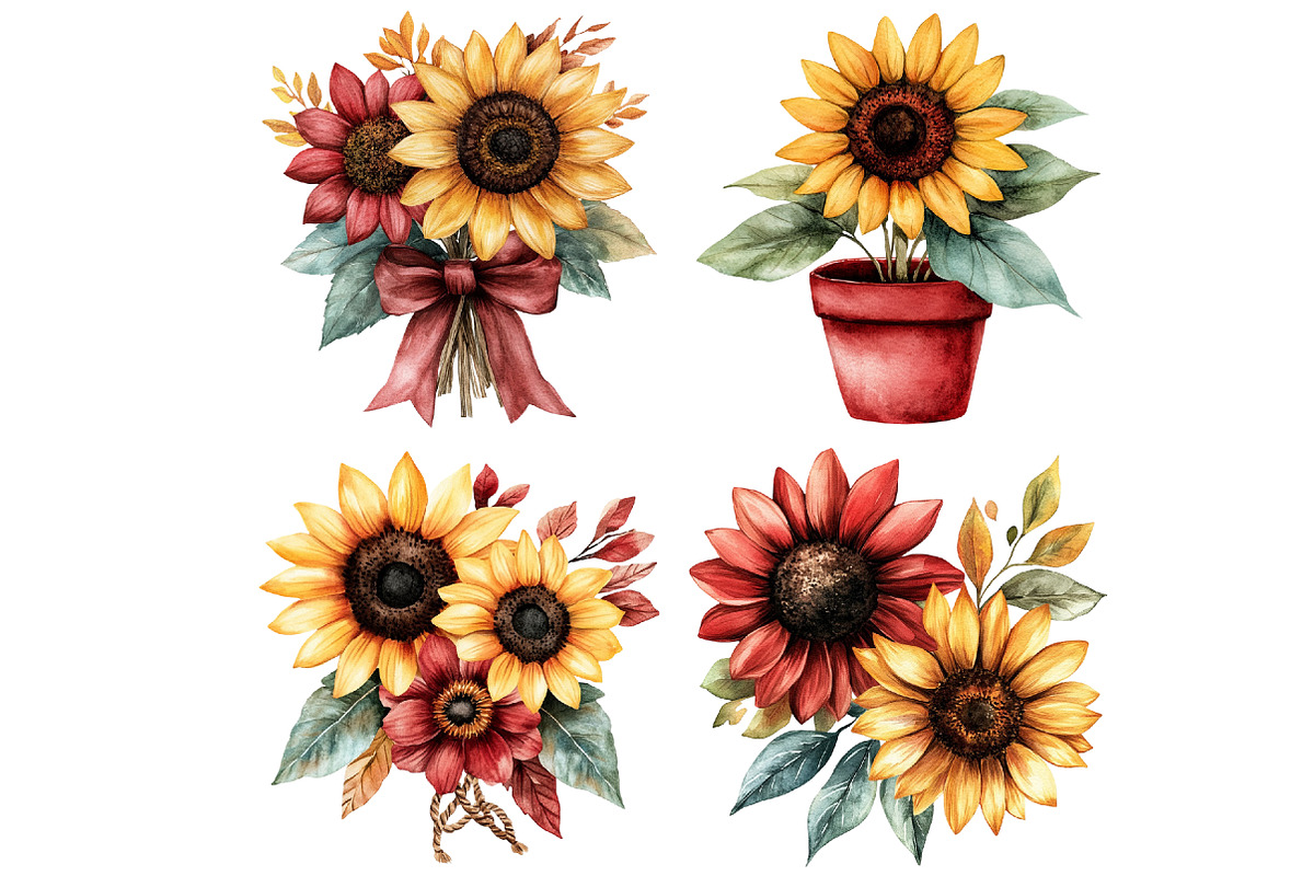 Watercolor Sunflowers Clipart, an Illustration by Craft Nest (Photo 3 of 8)