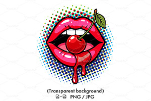 Lips Biting Cherry Clipart PNG.
