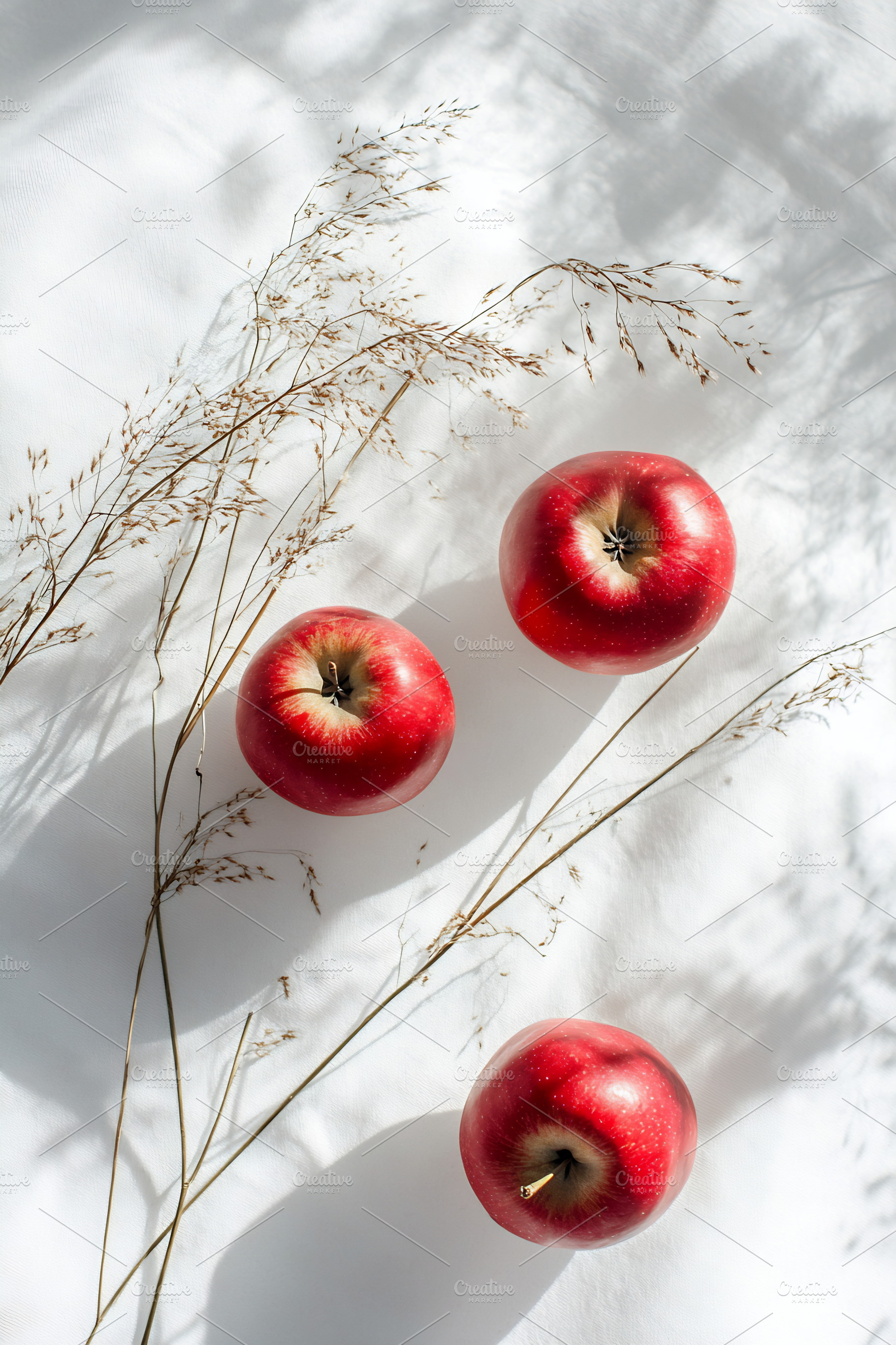 Red apples with dry grass, a Photo by Beautiful things