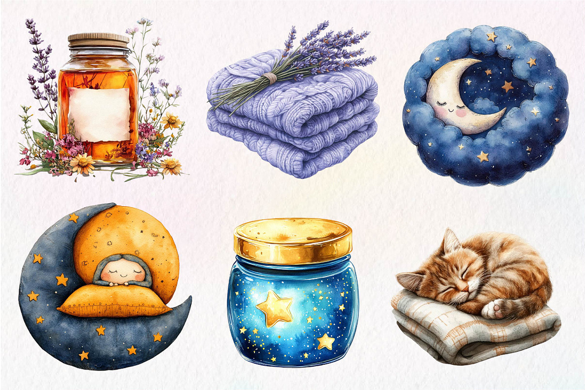 Watercolor Evening Routine Clipart, an Illustration by Dream Creation (Photo 4 of 7)