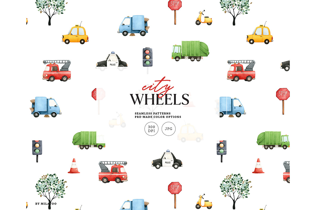 City car urban traffic pattern, a Pattern Graphic by Milatoo (Photo 1 of 3)