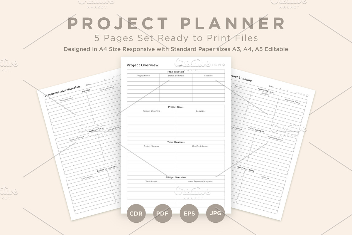 Project Planner Pages Set V-01, a Stationery Template by shahsoft (Photo 1 of 3)