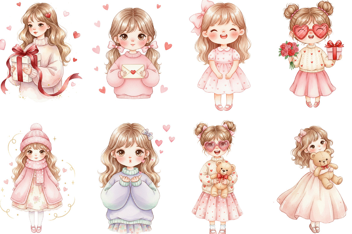 Whimsical Valentine's Day Cute Girl, an Illustration by Designking (Photo 3 of 5)