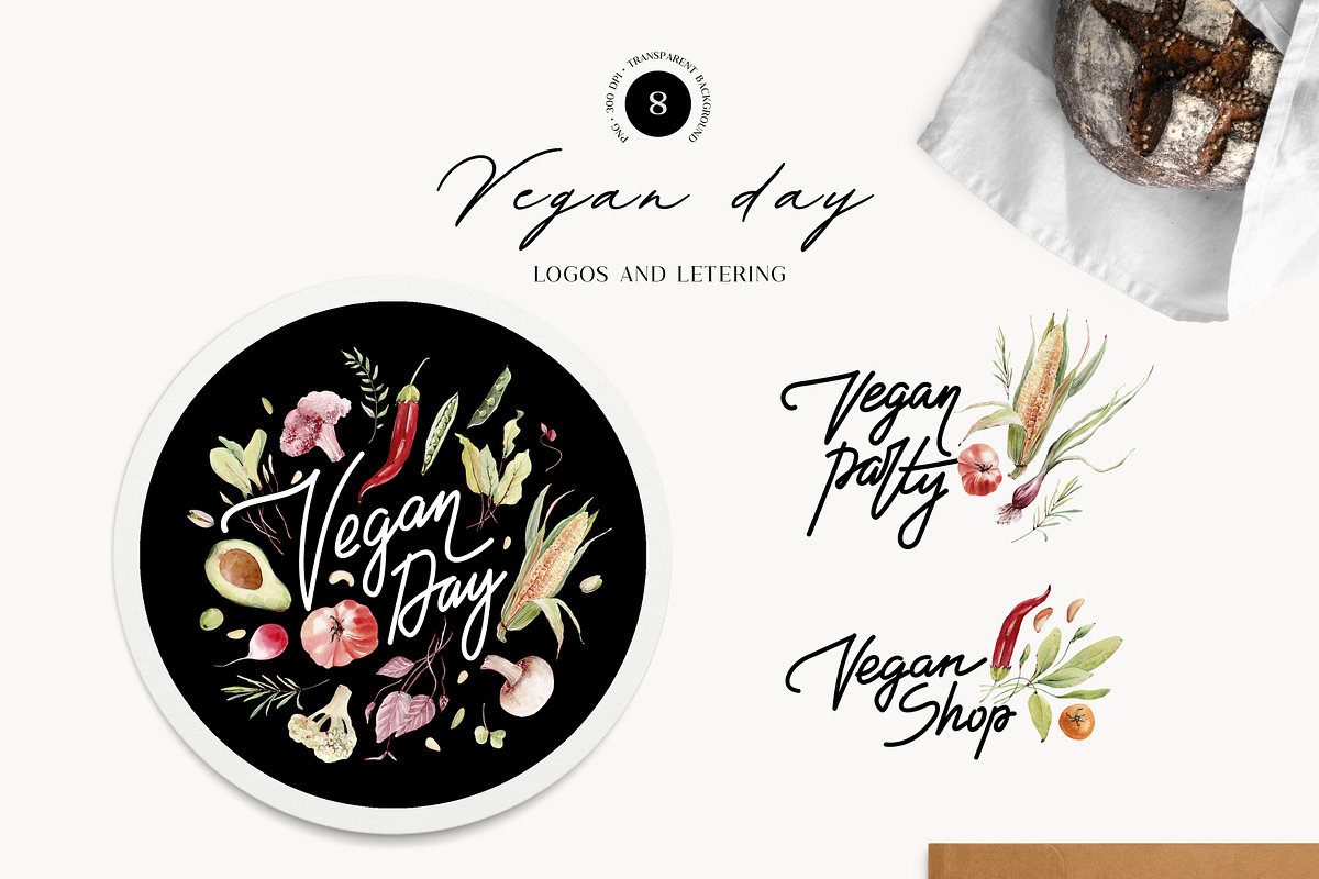 VEGAN DAY Watercolor set, a Food Illustration by Lemaris (Photo 3 of 10)
