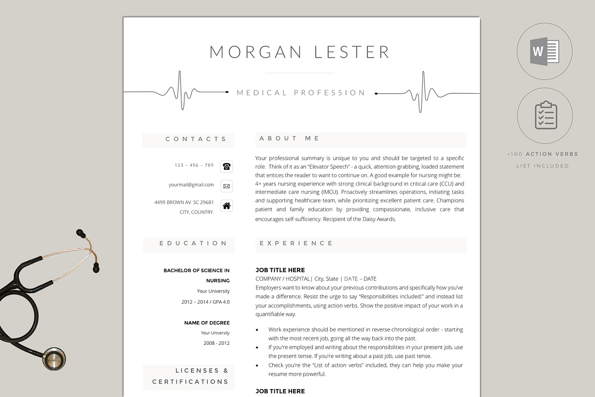Professional Resume Template Nurse, a Resume Template by PAPPERMINT RESUME STUDIO (Photo 1 of 7)