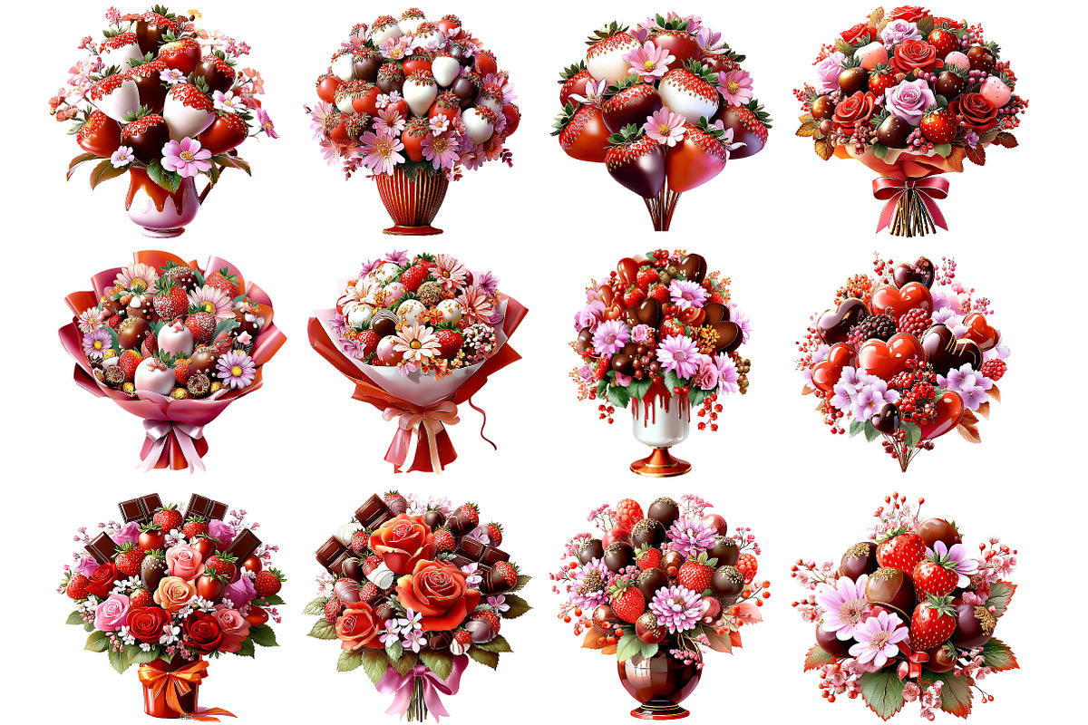 Red strawberry chocolate flower bouq, an Illustration by DreamArtGraphic (Photo 4 of 5)