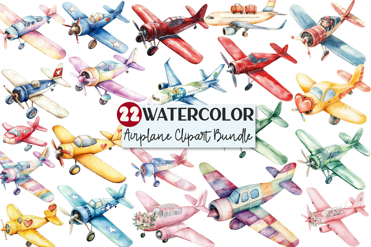 Watercolor Airplane Sublimation Clip, an Illustration by Rose Art (Photo 1 of 8)