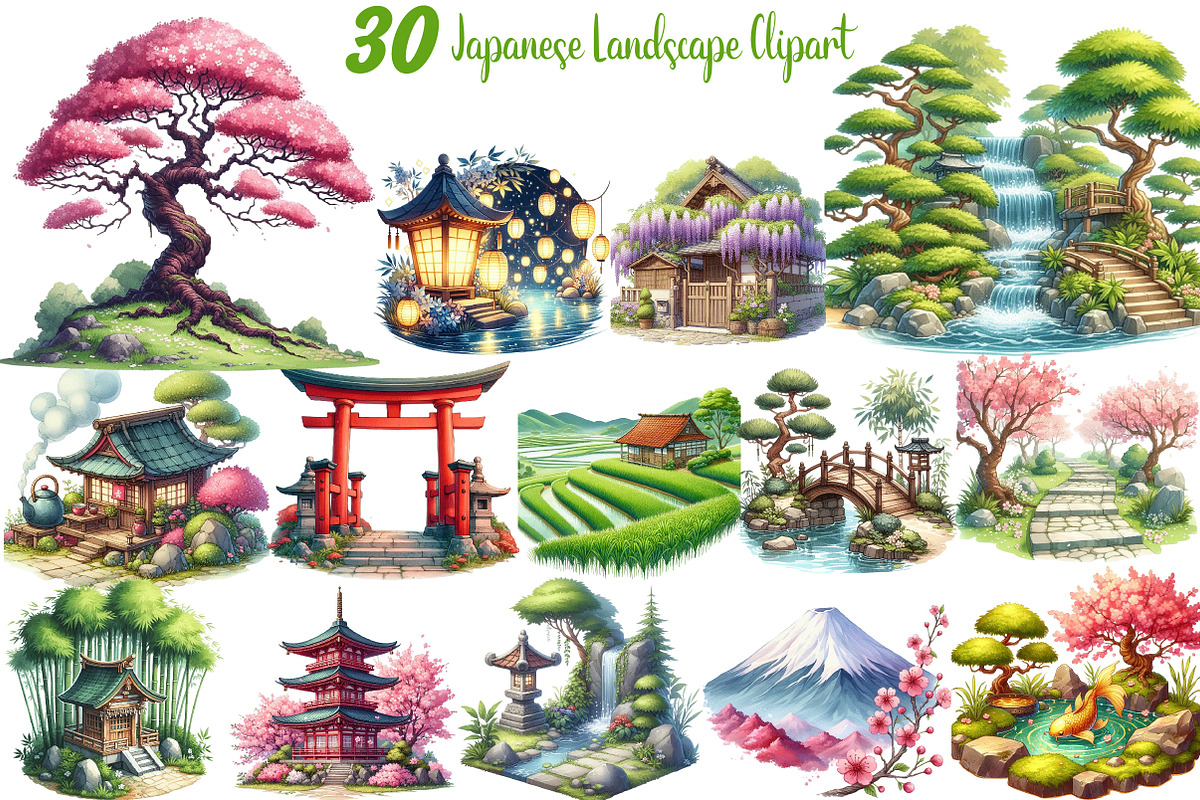 Japanese Landscape Clipart Bundle, an Illustration by DreamCafeArt (Photo 1 of 7)