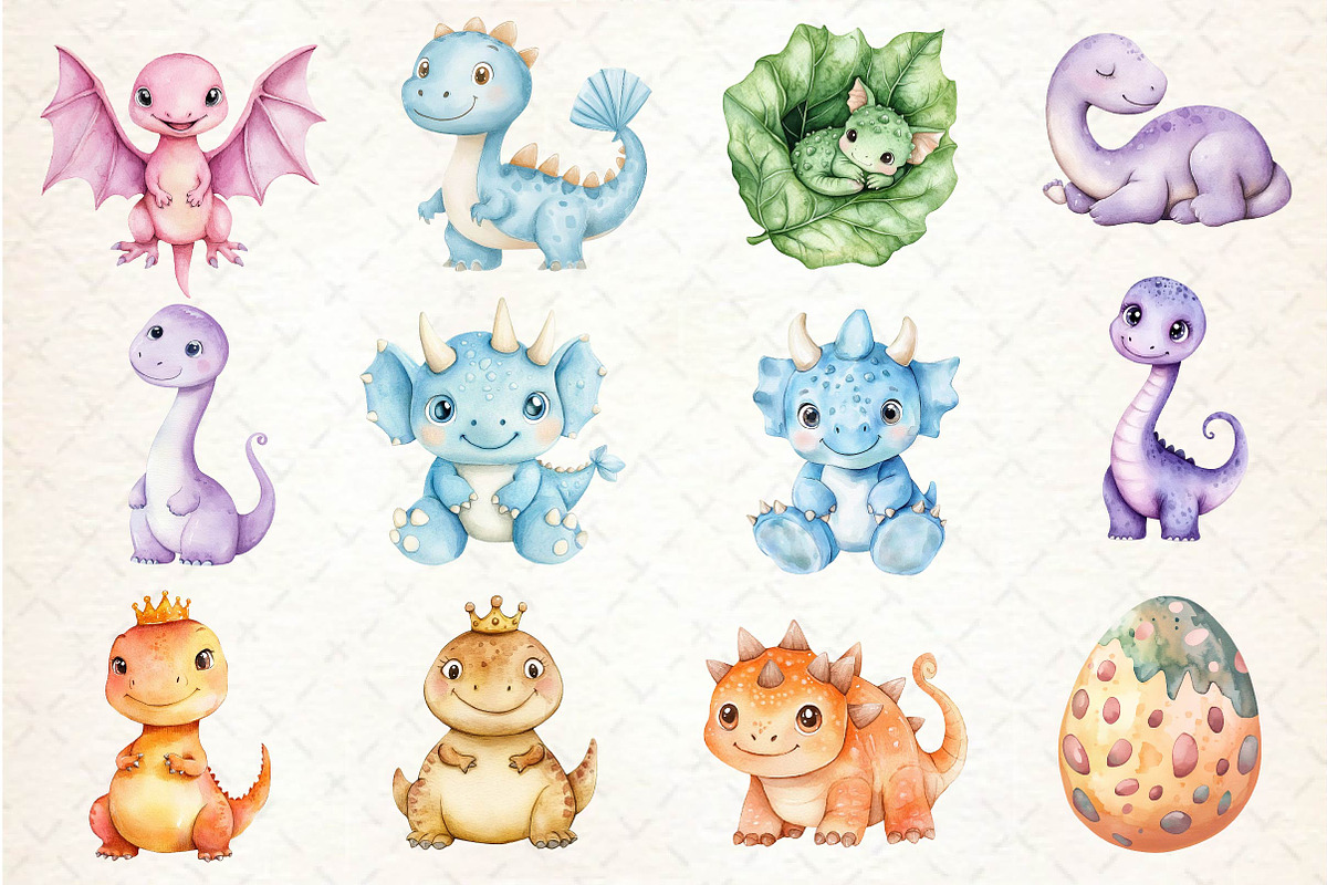 Dinosaurs Watercolor Clipart, an Illustration by Dream Creation (Photo 2 of 5)