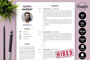 Modern Resume Template / CV - Quinn