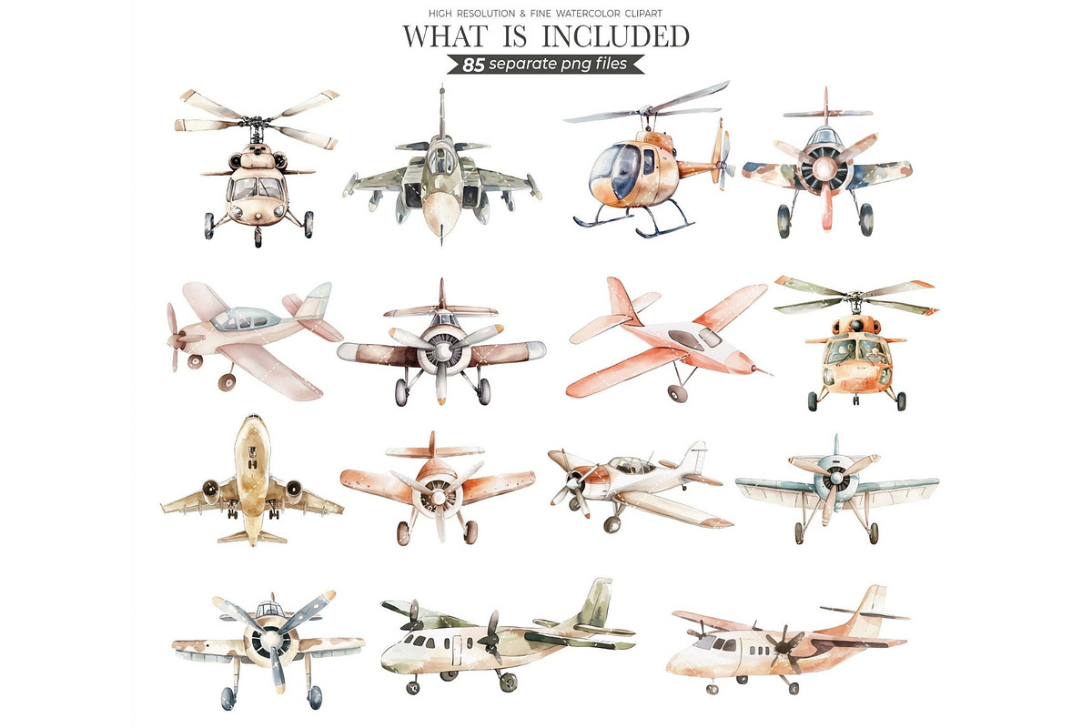 Aviator Friends Watercolor Clipart, an Illustration by CharmClipart (Photo 7 of 8)