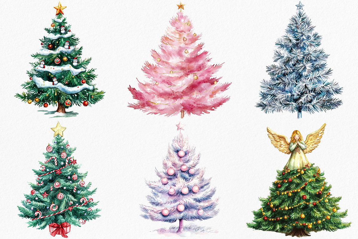 Watercolor Christmas Tree Clipart, an Illustration by Canvas Craft (Photo 4 of 8)