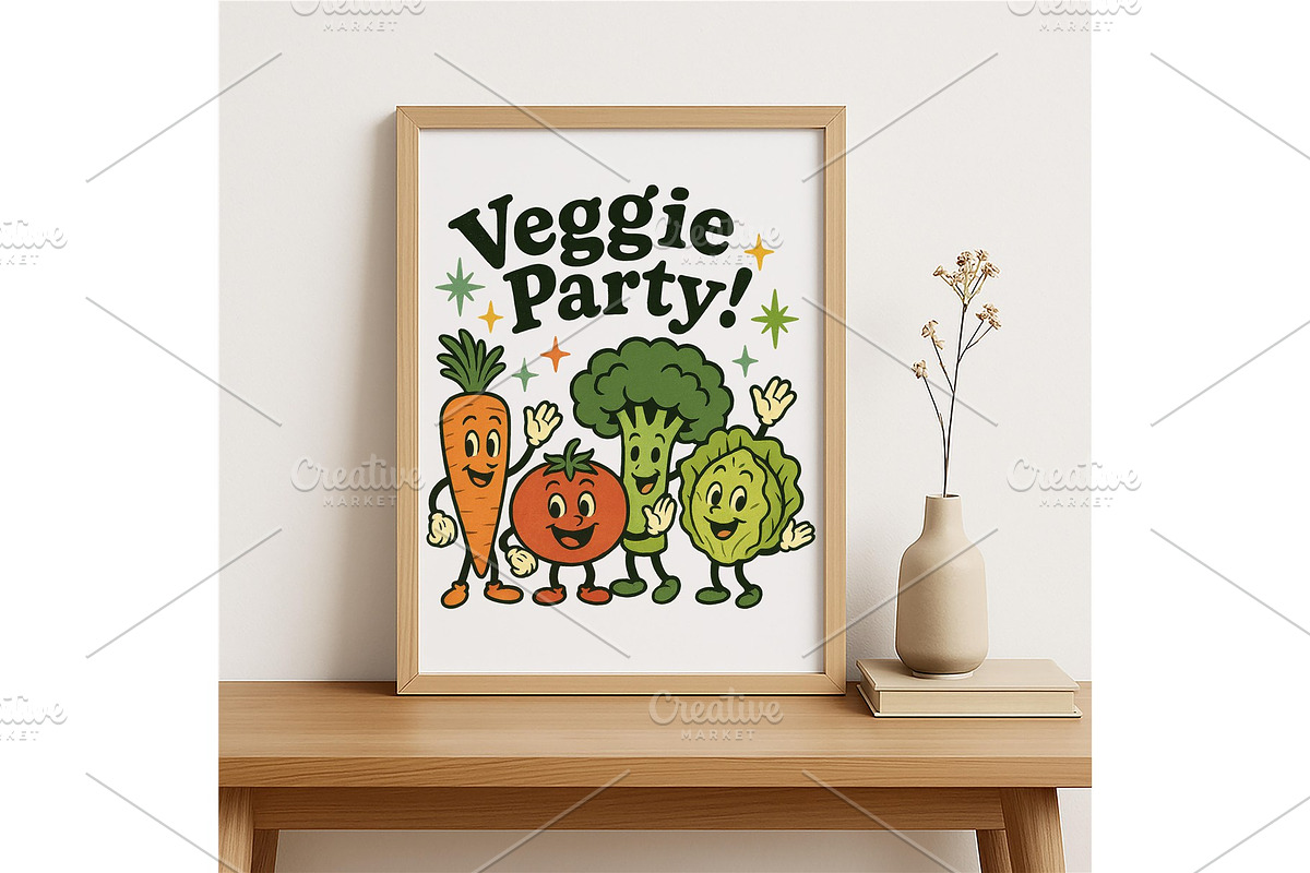 Veggie Party Wall Art Cute Retro, a Background Graphic by LaseredNinja (Photo 4 of 7)