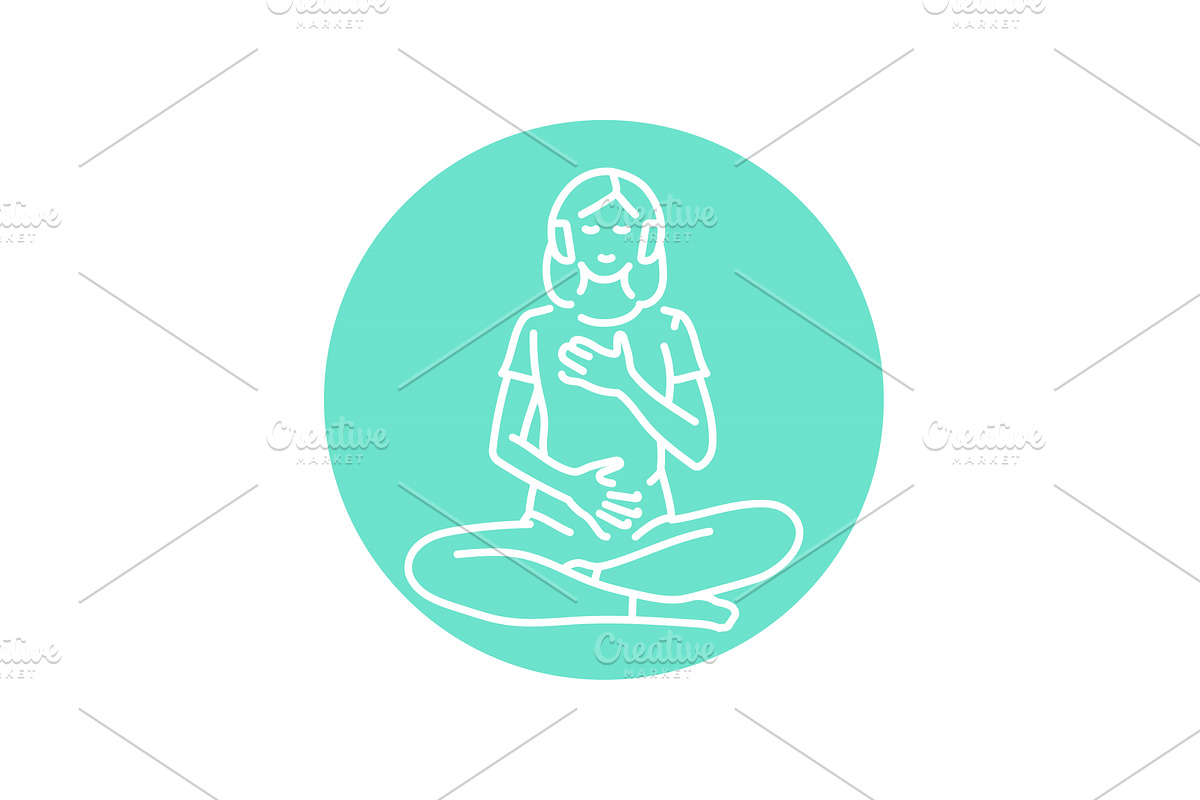 Guided meditation black line icon., an Illustration by Backwoods_studio